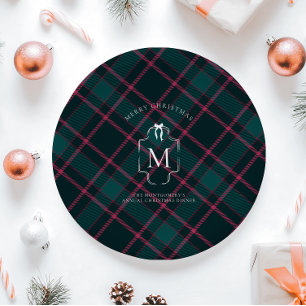 Green & Pink Tartan   Custom Monogram Christmas Pappteller