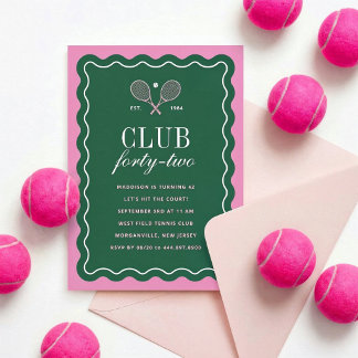 Green + Pink Tennisclub Erwachsenen-Geburtstagsfei Einladung