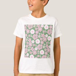 Green Pink White Retro Y2K 70er Blume Muster T-Shirt