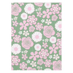 Green Pink White Retro Y2K 70er Blume Muster Tischdecke