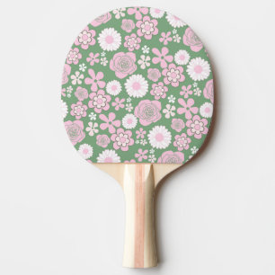 Green Pink White Retro Y2K 70er Blume Muster Tischtennis Schläger