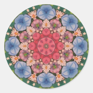 ~ Green Pink Yellow Blue Kaleidoskop 3D Runder Aufkleber