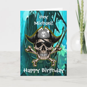 Green Pirate Skull Captain Cross Bones Ship Card Karte