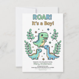 Green Pixelated Dinosaur Baby Shower party boy Einladung