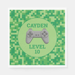 Green pixellevel up Video Game Birthday Party Serviette