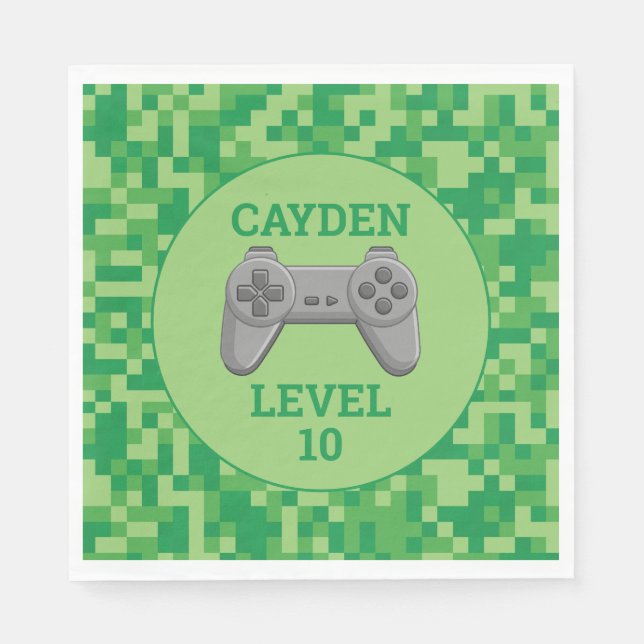 Green pixellevel up Video Game Birthday Party Serviette (Vorderseite)
