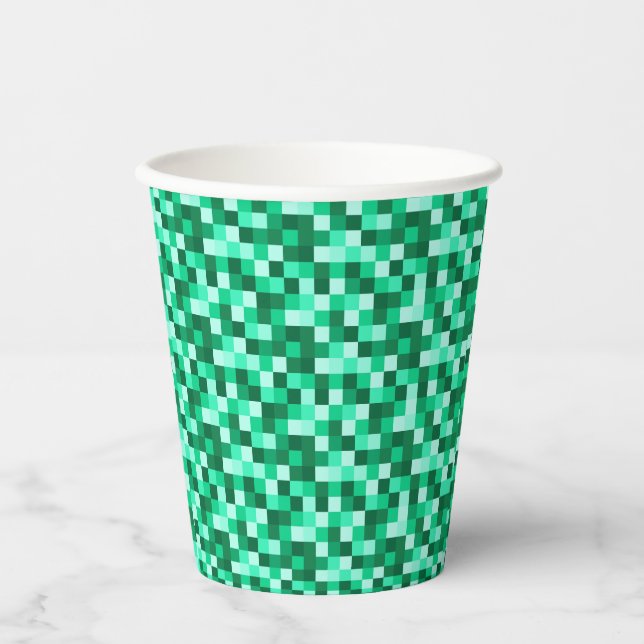Green Pixels Minecraft Birthday Paper Cups Pappbecher (Vorderseite)