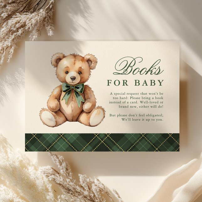 Green Plaid Bear Baby Shower Books For Baby Begleitkarte (Von Creator hochgeladen)