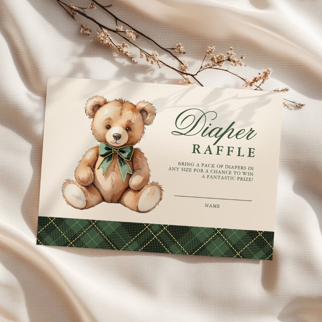 Green Plaid Bear Baby Shower Diaper Raffle Begleitkarte (Von Creator hochgeladen)