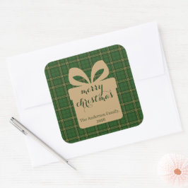 Green Plaid Christmas Festive Pattern - Quadratischer Aufkleber