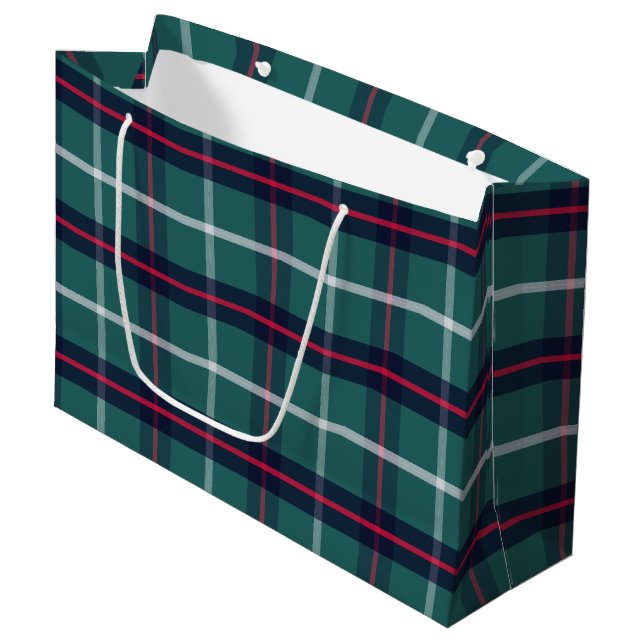 Green Plaid Gift Bag Große Geschenktüte (Vorderseite Schrägansicht)