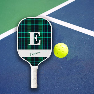 Green Plaid Spaß Sporty Custom Monogram & Name Pickleball Schläger