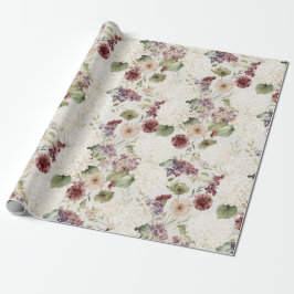 Green Plaid Stripes Burgundy Cream Flowers Birthda Geschenkpapier
