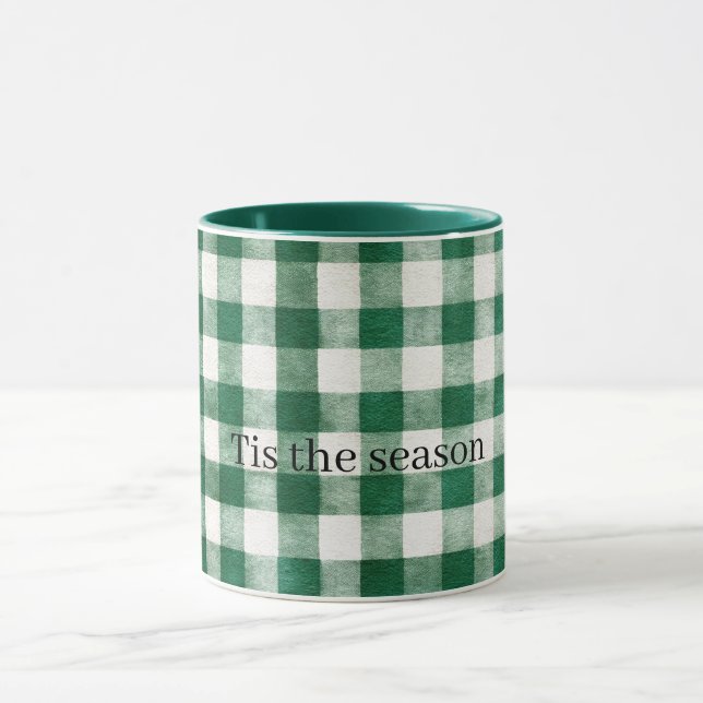 Green Plaid Stripes Christmas Tasse (Zentrum)