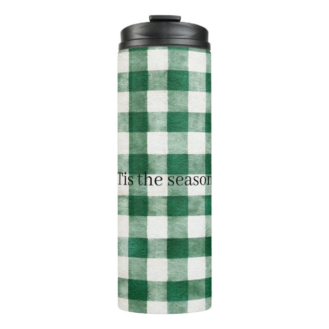 Green Plaid Stripes Christmas Thermosbecher (Vorderseite)