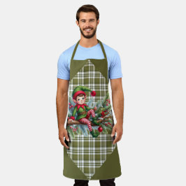 Green Plaid With a Lazy Elf on A Branch Schürze