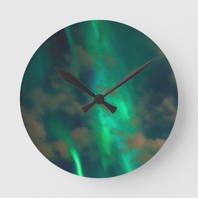 Green Plasma Aurora Northern Lights Sky Runde Wanduhr (Vorderseite)