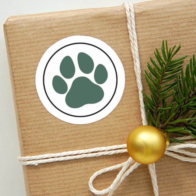 Green Pod Lover Paw Print Holiday Runder Aufkleber (Von Creator hochgeladen)