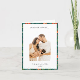 Green Poinsettia Merriest Christmas Pattern Foto Feiertagskarte