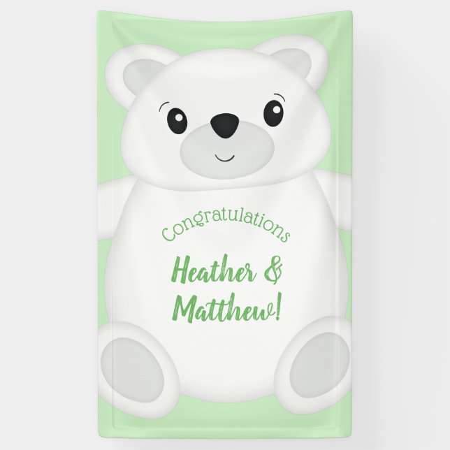 Green Polar Bear Baby Dusche Banner (Vertikal)