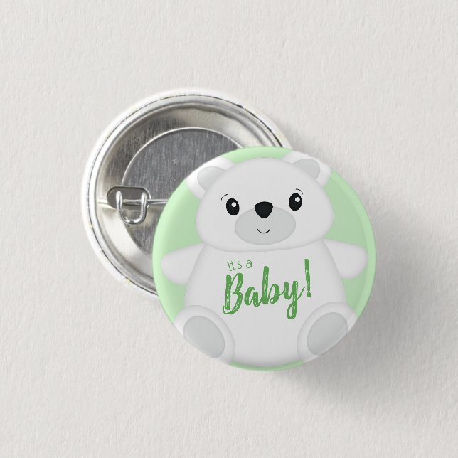 Green Polar Bear Baby Dusche Button (Vorne & Hinten)
