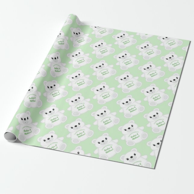 Green Polar Bear Baby Dusche Geschenkpapier (Ungerollt)