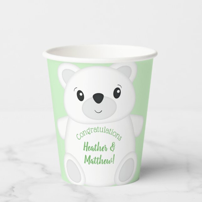 Green Polar Bear Baby Dusche Pappbecher (Vorderseite)
