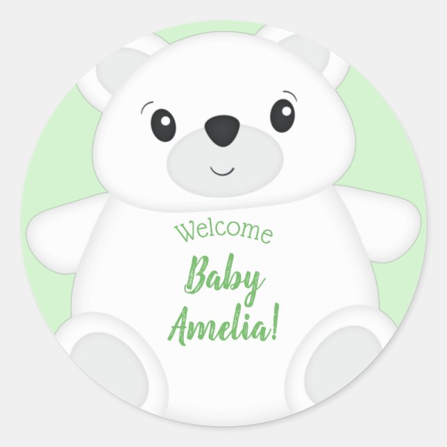 Green Polar Bear Baby Dusche Runder Aufkleber (Vorderseite)