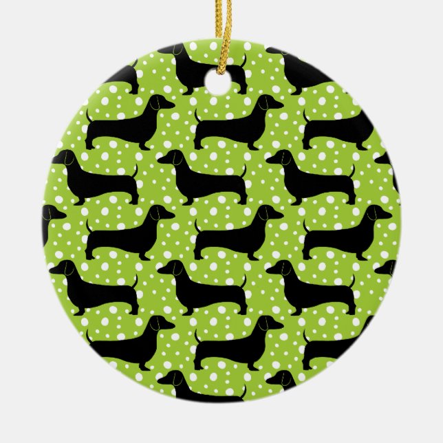 Green Polka-Dackeln Keramik Ornament (Vorne)