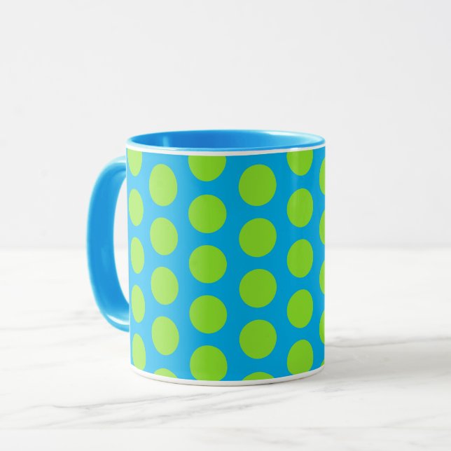 Green Polka Dot auf Aqua Tasse Cup (Vorderseite Links)