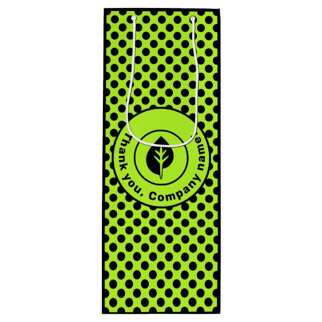 Green Polka Dot Benutzerdefiniertes Logo und Firme Geschenktüte Für Weinflaschen (Vorderseite)