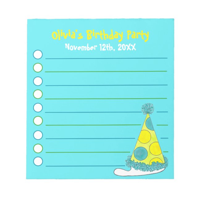 Green Polka Dot Birthday Party Personalisiert Gefa Notizblock (Vorderseite)