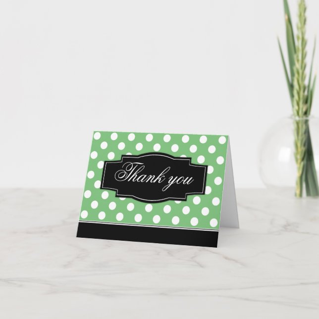 Green Polka Dot Black Frame Danke Karte (Vorderseite)