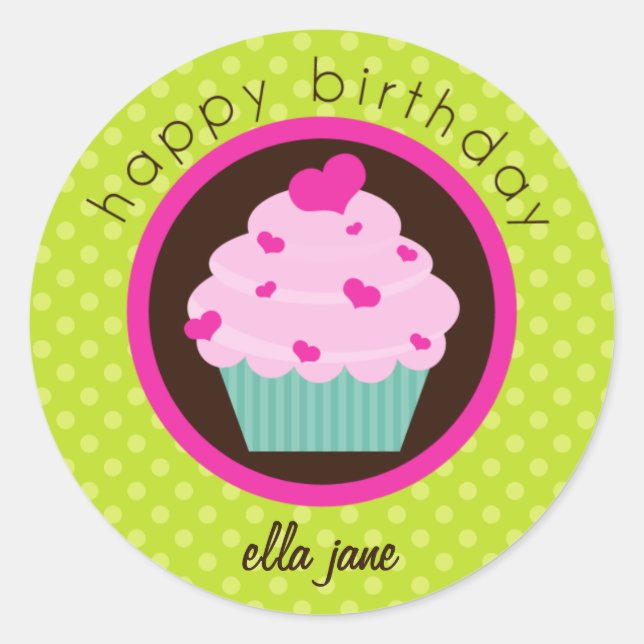 Green Polka Dot Cupcake Happy Birthday Sticker (Vorderseite)