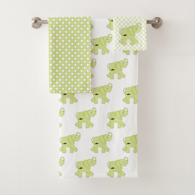 Green Polka Dot Elephant Badetuch Set (Insitu)