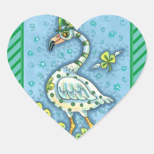 GREEN POLKA DOT FLAMINGO, FUNNY ST. PATRICK'S DAY Herz-Aufkleber
