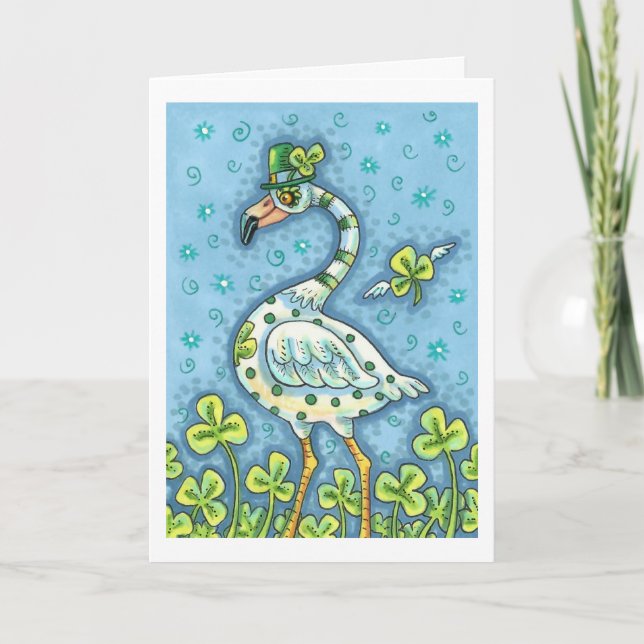 GREEN POLKA DOT FLAMINGO, FUNNY ST. PATRICK'S DAY KARTE (Vorderseite)