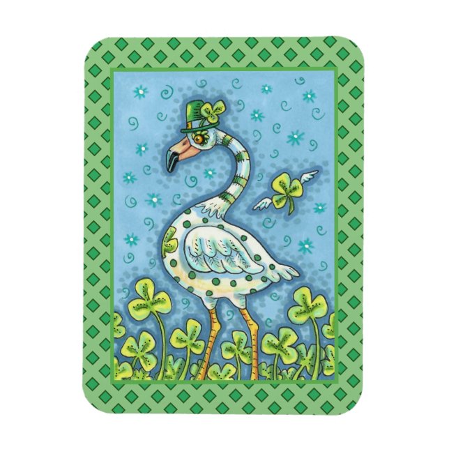 GREEN POLKA DOT FLAMINGO, FUNNY ST. PATRICK'S DAY MAGNET (Vertikal)