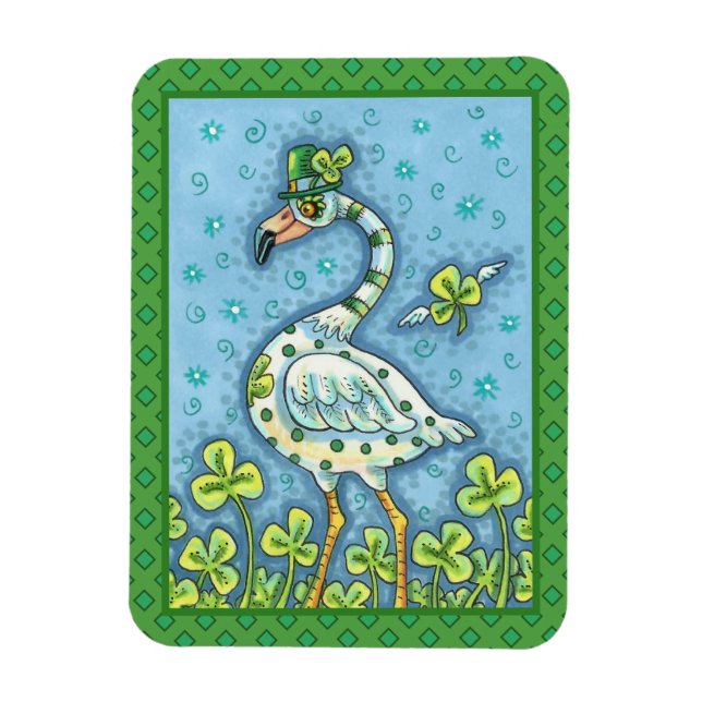 GREEN POLKA DOT FLAMINGO, FUNNY ST. PATRICK'S DAY MAGNET (Vertikal)