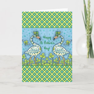 GREEN POLKA DOT FLAMINGOS, FUNNY ST. PATRICK'S DAY FEIERTAGSKARTE