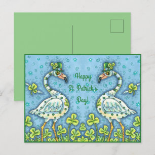 GREEN POLKA DOT FLAMINGOS, FUNNY ST. PATRICK'S DAY FEIERTAGSPOSTKARTE