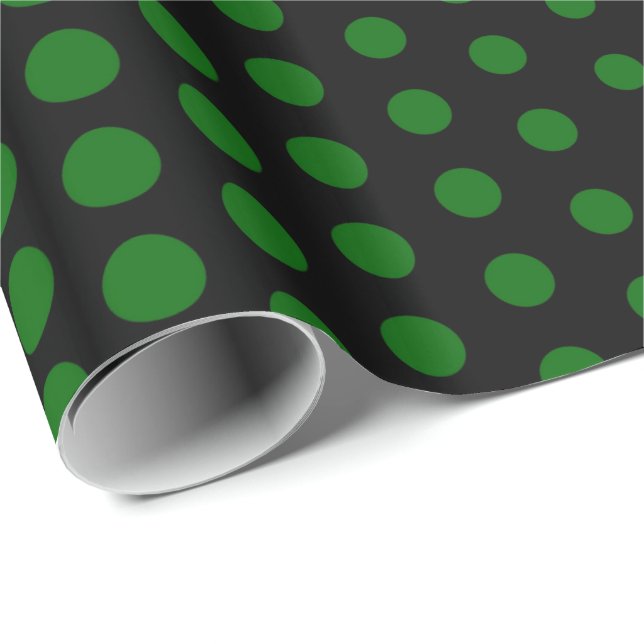 Green Polka Dot Modern Black Geschenkpapier (Rolleneckpunkt)