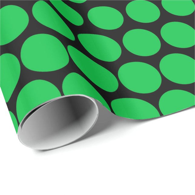 Green Polka Dot Modern Black Geschenkpapier (Rolleneckpunkt)