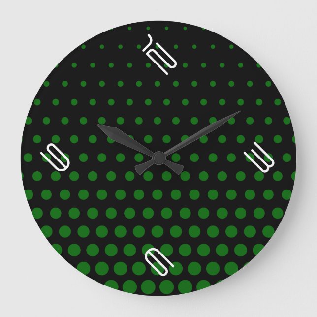 Green Polka Dot Modern Black Große Wanduhr (Vorderseite)