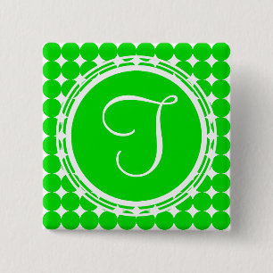 Green Polka Dot Monogram Button