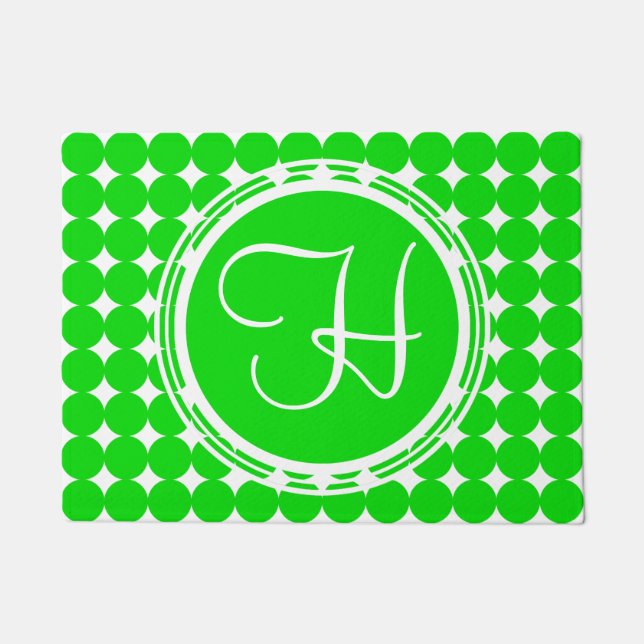 Green Polka Dot Monogram Fußmatte (Vorderseite)
