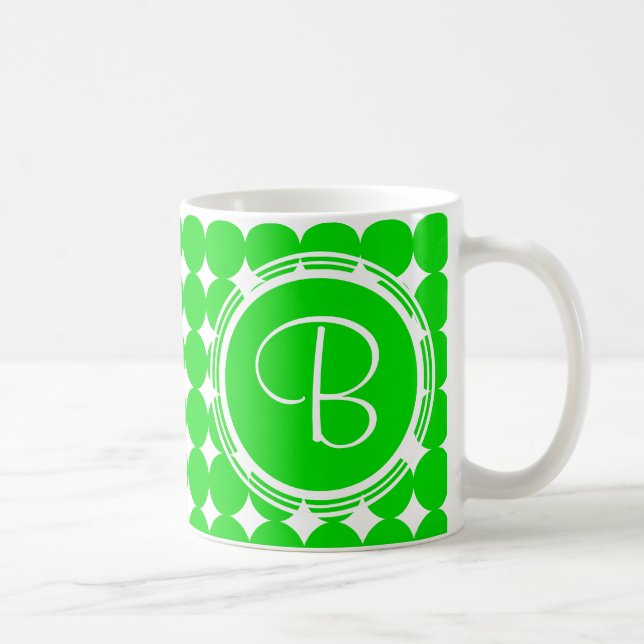 Green Polka Dot Monogram Kaffeetasse (Rechts)