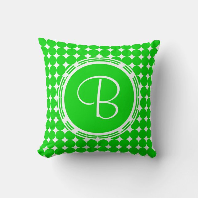 Green Polka Dot Monogram Kissen (Vorderseite)