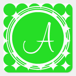 Green Polka Dot Monogram Quadratischer Aufkleber