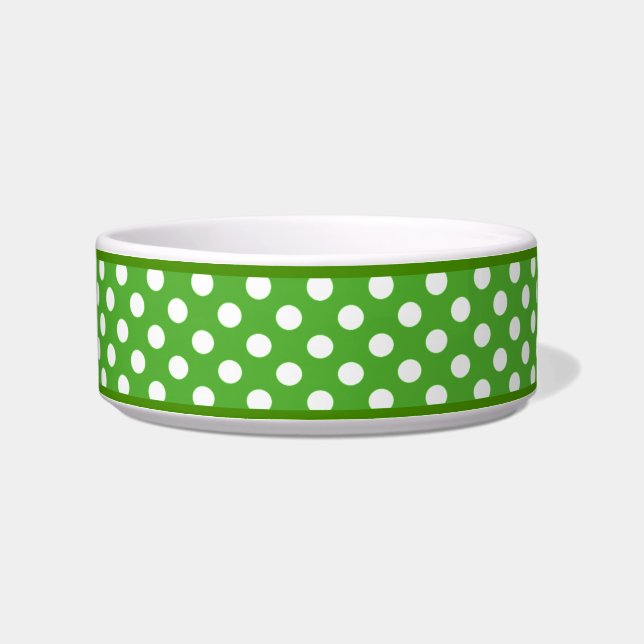 Green Polka Dot Muster Kleine Keramik Dog Bowl Napf (Rechts)